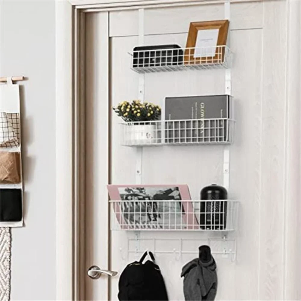 Over The Door Organizer With Hooks Mesh Baskets Hanging Shelf Bathroom Pantry